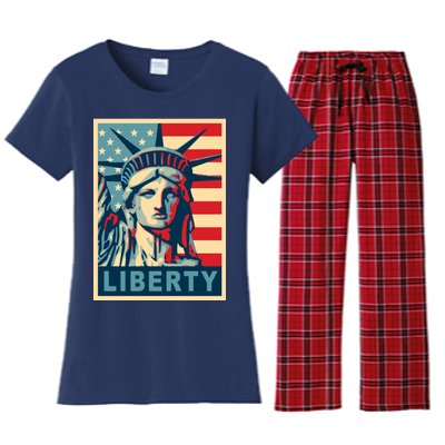 American Flag Statue Of Liberty Women's Flannel Pajama Set