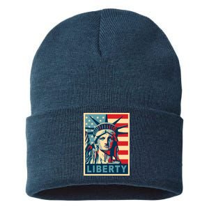 American Flag Statue Of Liberty Sustainable Knit Beanie