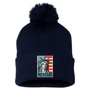 American Flag Statue Of Liberty Pom Pom 12in Knit Beanie