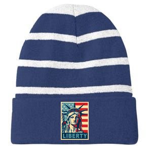 American Flag Statue Of Liberty Striped Beanie with Solid Band