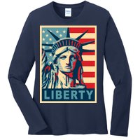 American Flag Statue Of Liberty Ladies Long Sleeve Shirt