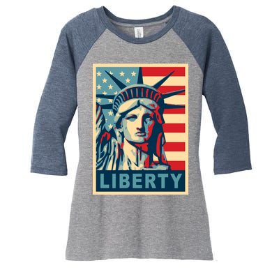 American Flag Statue Of Liberty Women's Tri-Blend 3/4-Sleeve Raglan Shirt