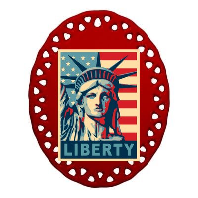 American Flag Statue Of Liberty Ceramic Oval Ornament