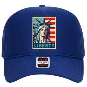 American Flag Statue Of Liberty High Crown Mesh Back Trucker Hat