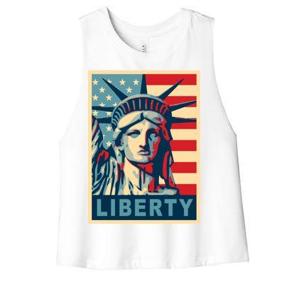 American Flag Statue Of Liberty Women's Racerback Cropped Tank