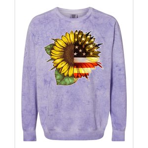 American Flag Sunflower Colorblast Crewneck Sweatshirt