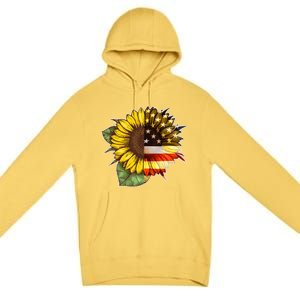 American Flag Sunflower Premium Pullover Hoodie