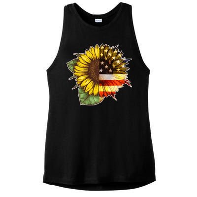 American Flag Sunflower Ladies PosiCharge Tri-Blend Wicking Tank