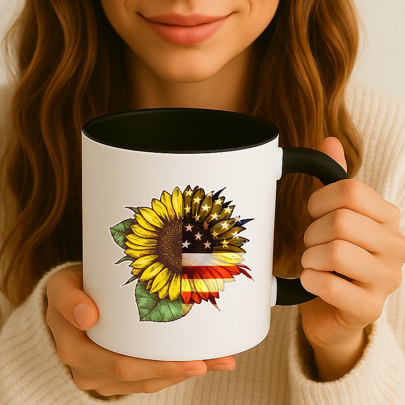 American Flag Sunflower Mug