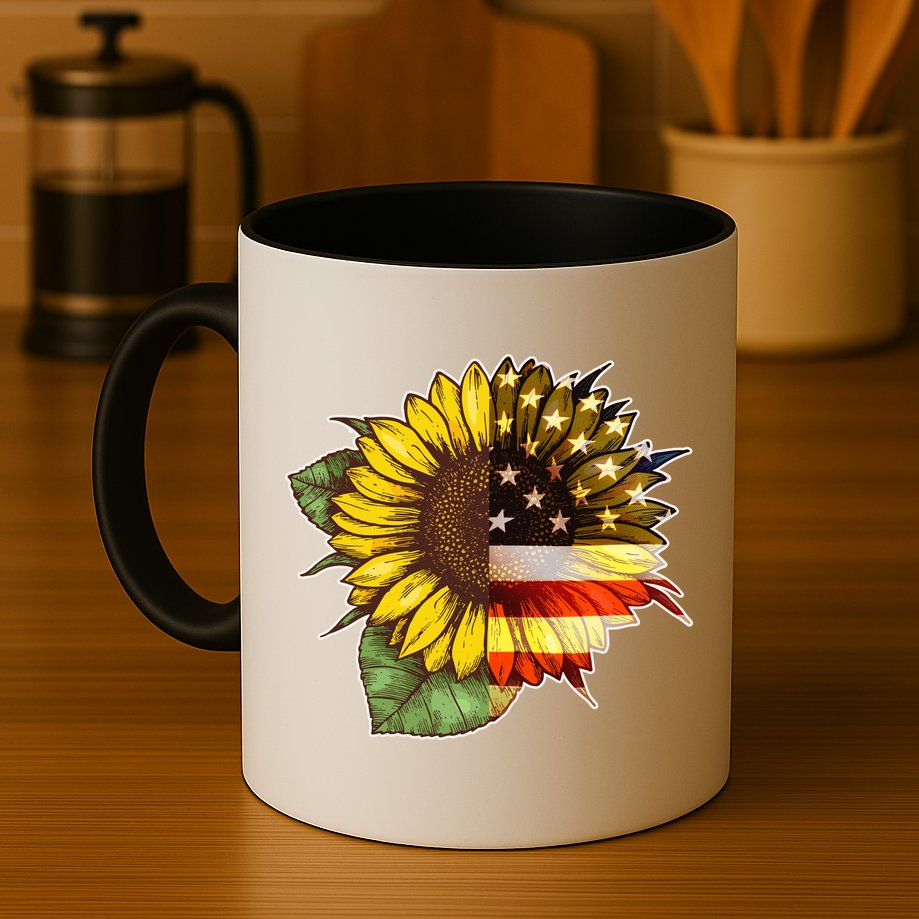 American Flag Sunflower Mug
