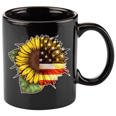 American Flag Sunflower 11oz C Handle Ceramic Mug