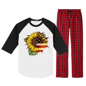 American Flag Sunflower Raglan Sleeve Pajama Set