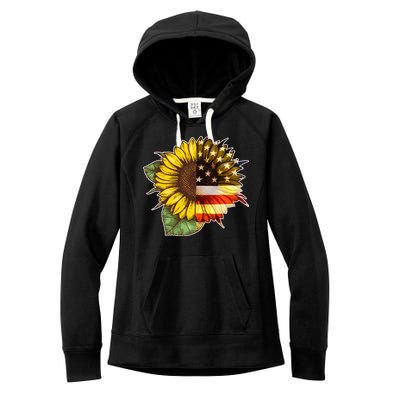 American Flag Sunflower Women's Fleece Hoodie