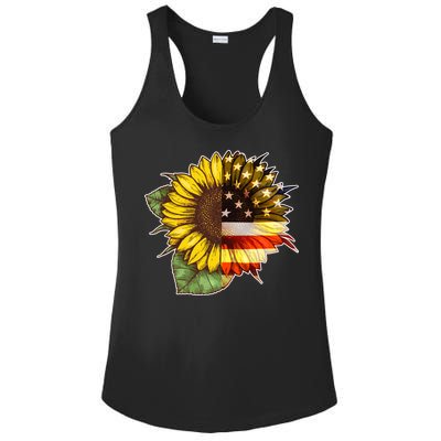 American Flag Sunflower Ladies PosiCharge Competitor Racerback Tank