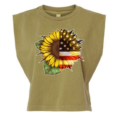 American Flag Sunflower Garment-Dyed Women's Muscle Tee