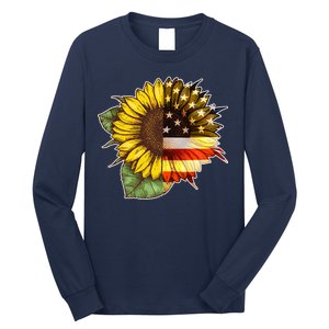 American Flag Sunflower Long Sleeve Shirt