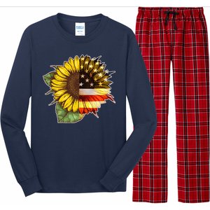 American Flag Sunflower Long Sleeve Pajama Set