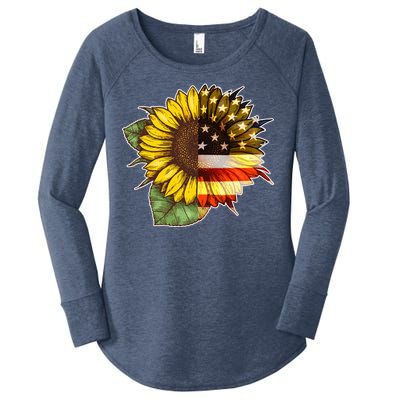 American Flag Sunflower Women's Perfect Tri Tunic Long Sleeve Shirt