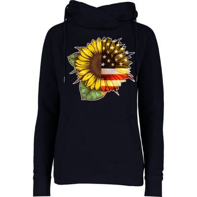 American Flag Sunflower Womens Funnel Neck Pullover Hood