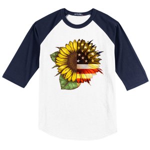 American Flag Sunflower Baseball Sleeve Shirt