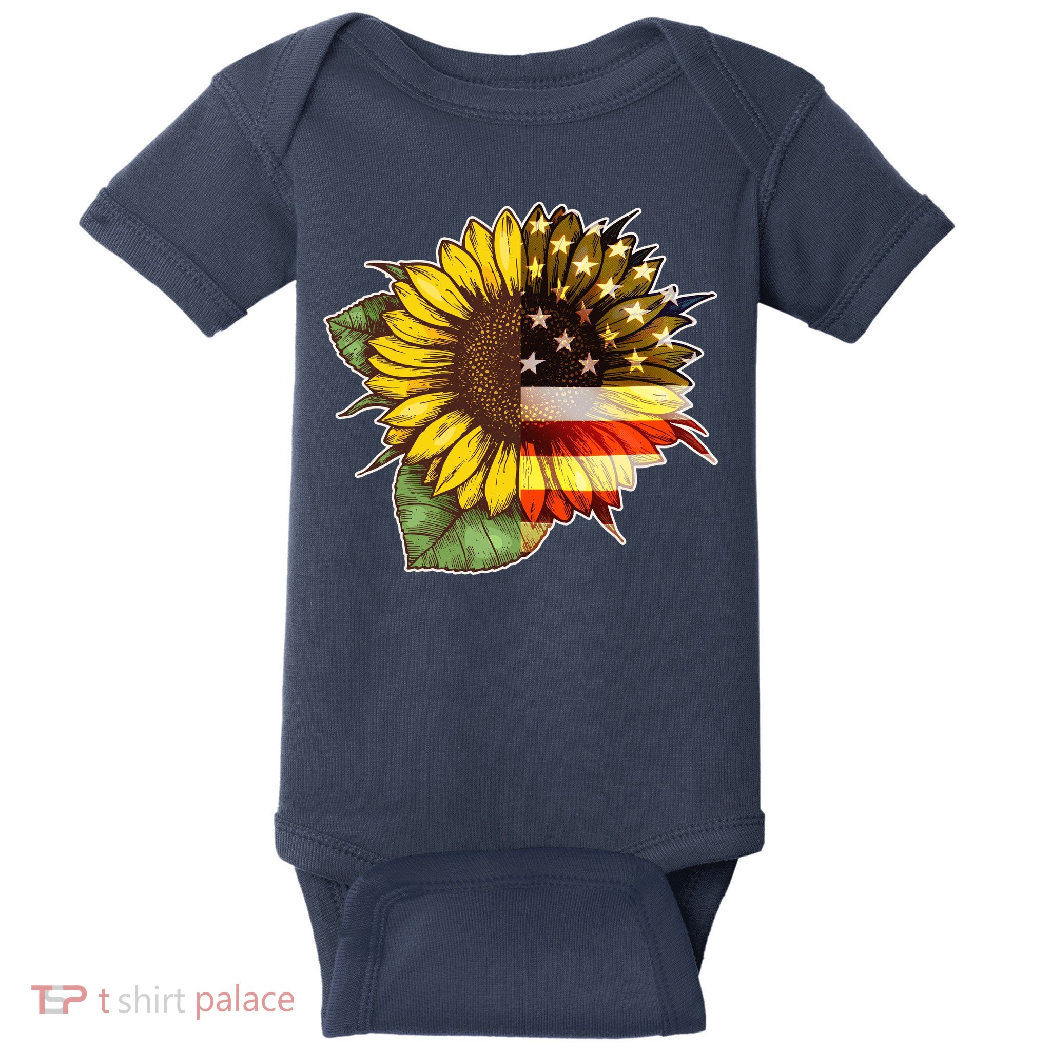American Flag Sunflower Baby Bodysuit