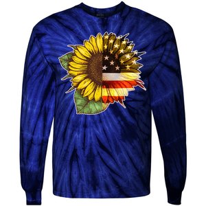 American Flag Sunflower Tie-Dye Long Sleeve Shirt