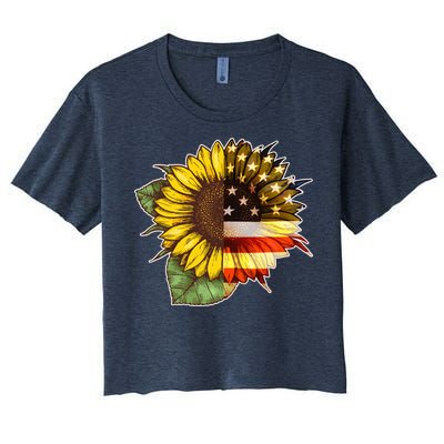 American Flag Sunflower Women's Crop Top Tee