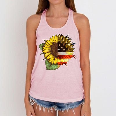 American Flag Sunflower Women's Knotted Racerback Tank