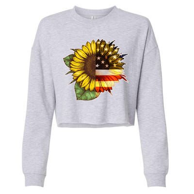 American Flag Sunflower Cropped Pullover Crew