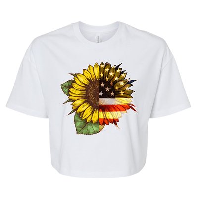 American Flag Sunflower Bella+Canvas Jersey Crop Tee