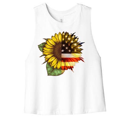 American Flag Sunflower Women's Racerback Cropped Tank