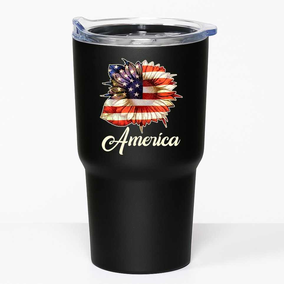 American Flag Sunflower USA Tumbler