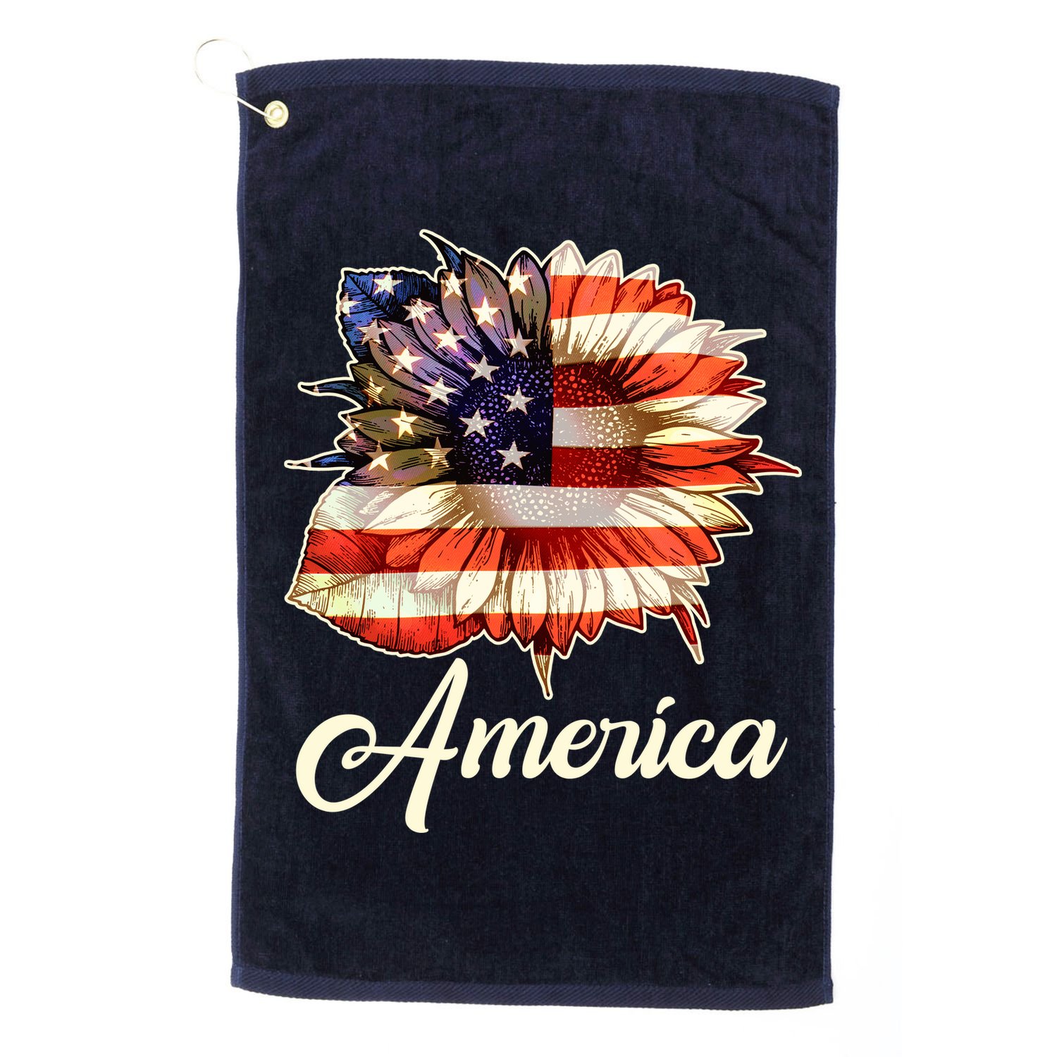 American Flag Sunflower USA Golf Towel