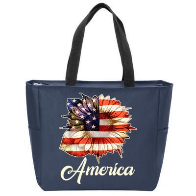 American Flag Sunflower USA Zip Tote Bag