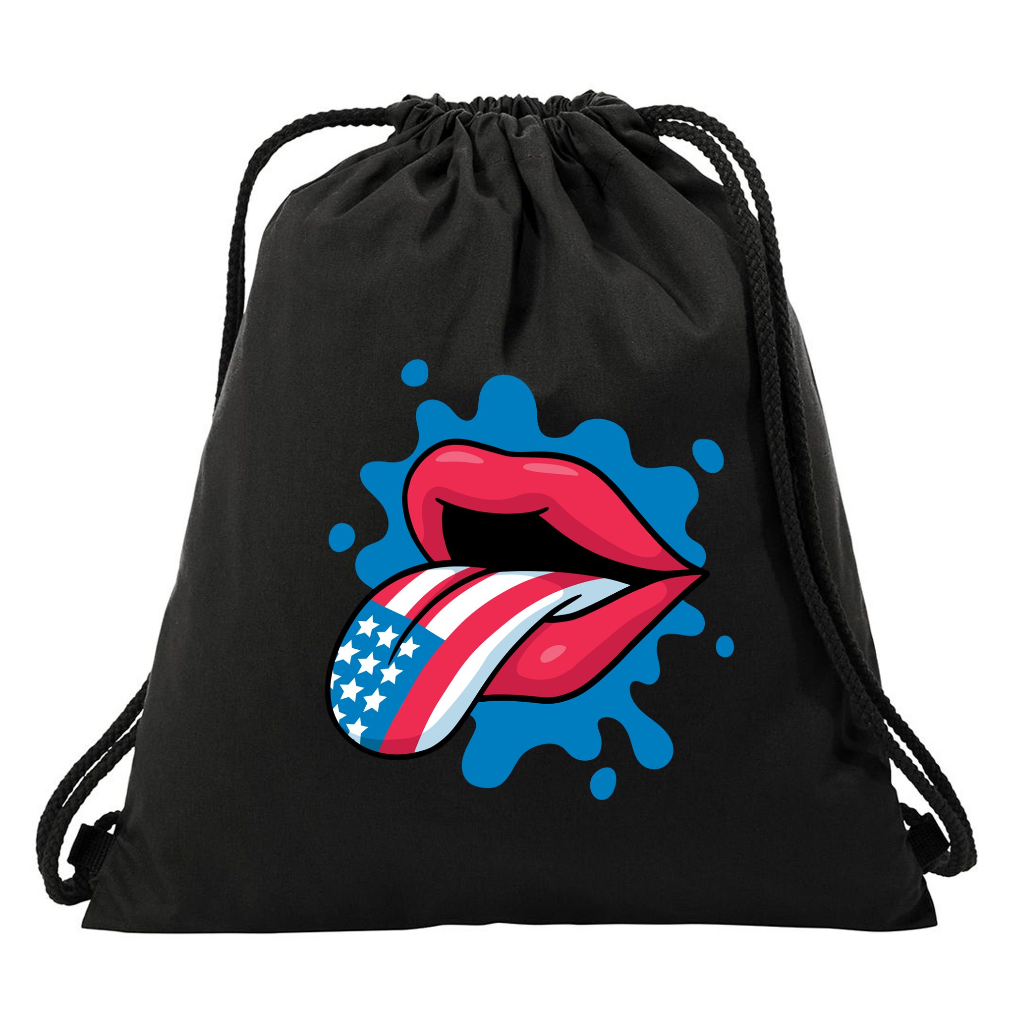 American Flag Tongue Drawstring Bag