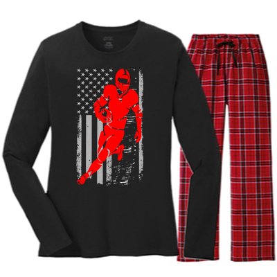 American Football Vintage Flag USA Women's Long Sleeve Flannel Pajama Set 