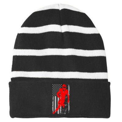 American Football Vintage Flag USA Striped Beanie with Solid Band