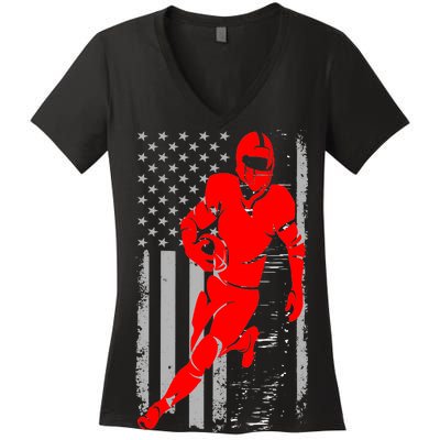 American Football Vintage Flag USA Women's V-Neck T-Shirt