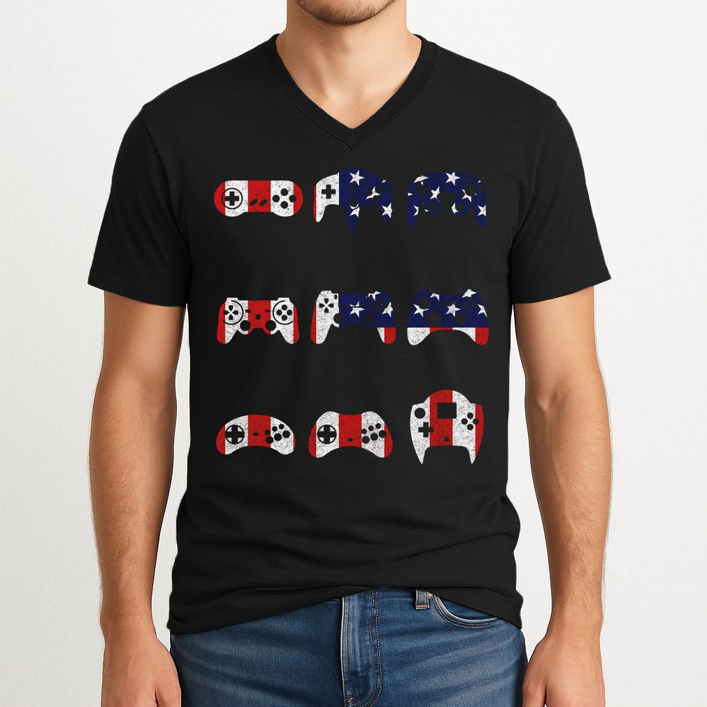 American Gamer Mash Up Controllers V-Neck T-Shirt