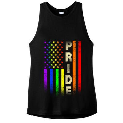 American Gay Pride Rainbow Flag Ladies PosiCharge Tri-Blend Wicking Tank