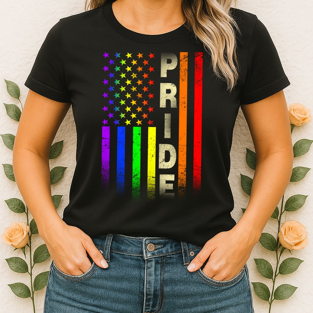 American Gay Pride Rainbow Flag Womens T-Shirt