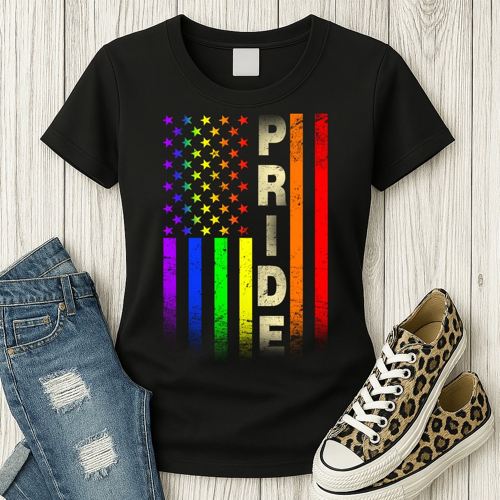 American Gay Pride Rainbow Flag Womens T-Shirt