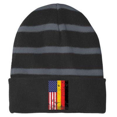 American German Flag Striped Beanie with Solid Band