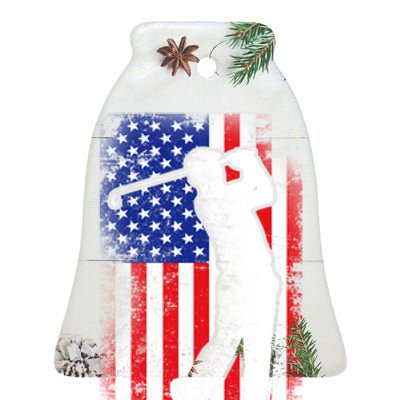 American Golf Flag Ceramic Bell Ornament