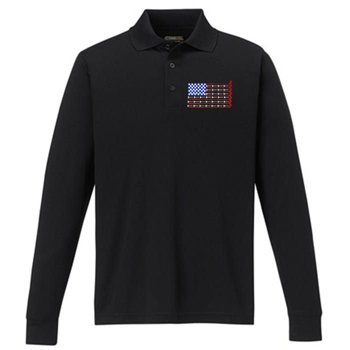 American Golf USA Flag Performance Long Sleeve Polo