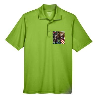 American Grizzly American Flag Bear Family Men's Origin Performance Piqué Polo