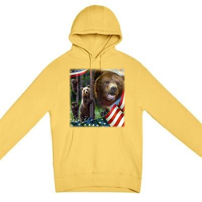 American Grizzly American Flag Bear Family Premium Pullover Hoodie