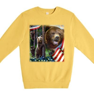 American Grizzly American Flag Bear Family Premium Crewneck Sweatshirt