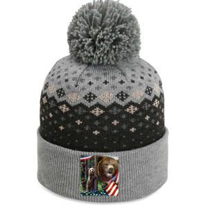 American Grizzly American Flag Bear Family The Baniff Cuffed Pom Beanie