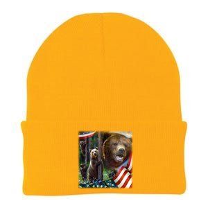 American Grizzly American Flag Bear Family Knit Cap Winter Beanie